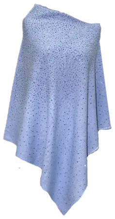 Light Weight Poncho with Embellishments - Light Blue