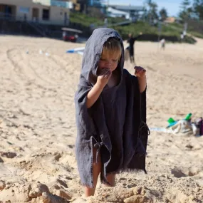 Linen Hooded Poncho Towel - Ink