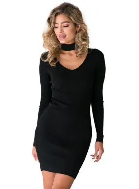 Long Sleeve Sexy Short Pencil Knitted Dress Slim Bodycon