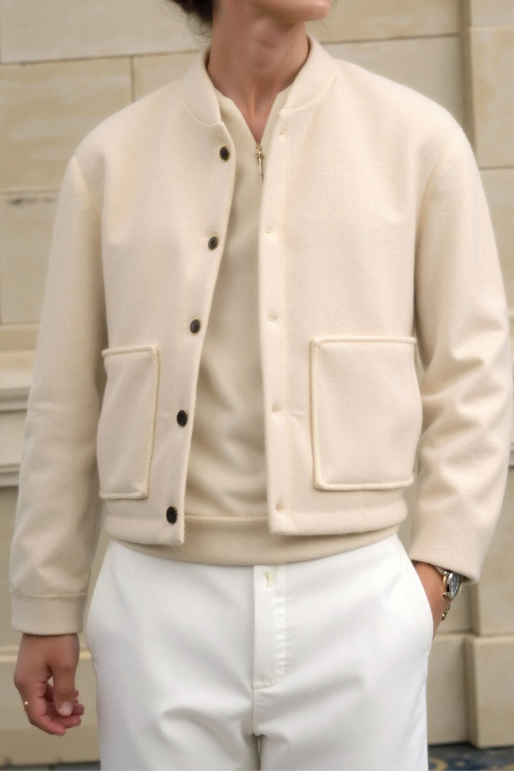 Luxury Button Pockets Stand Collar Bomber Jacket