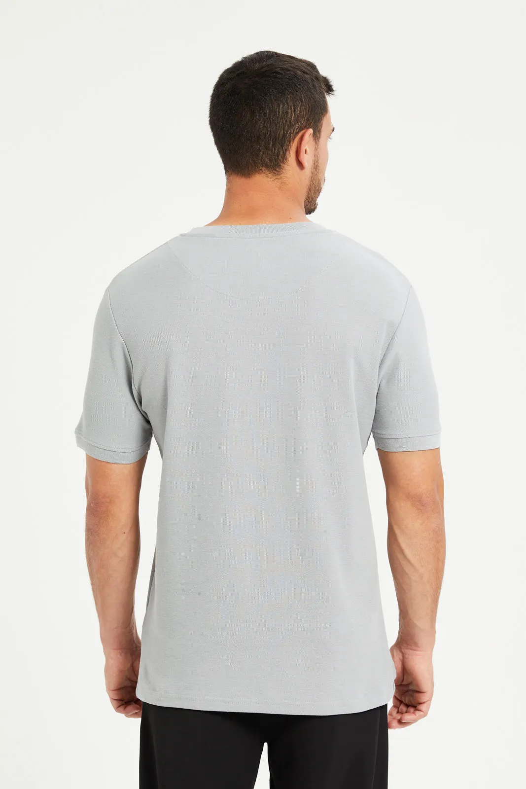 Men Grey Henley Polo Shirt