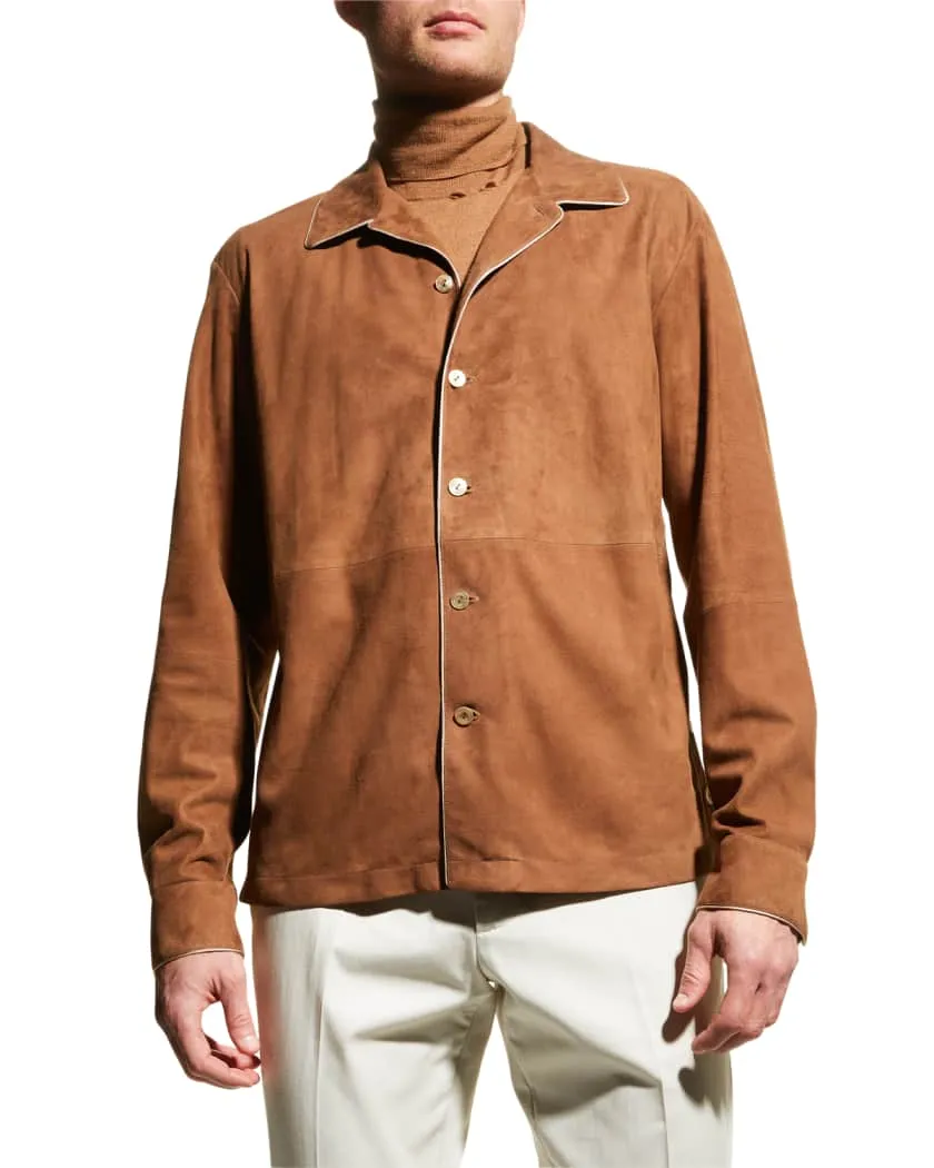 Men’s Classic Brown Suede Leather Shirt