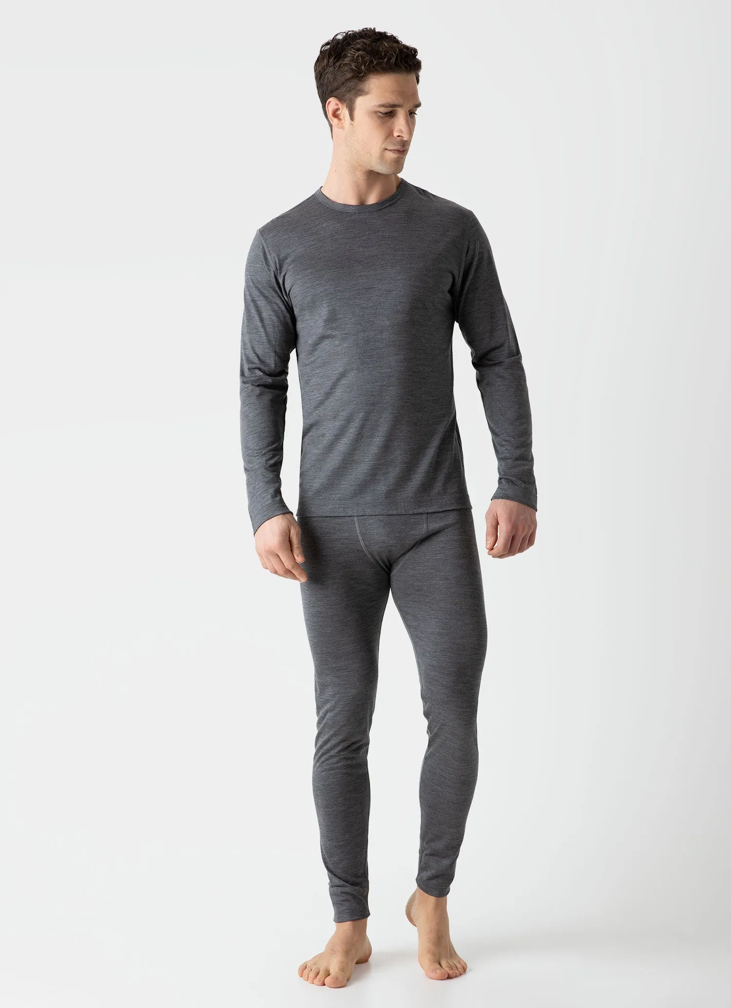 Men's Merino Long John Base Layer in Mid Grey Melange