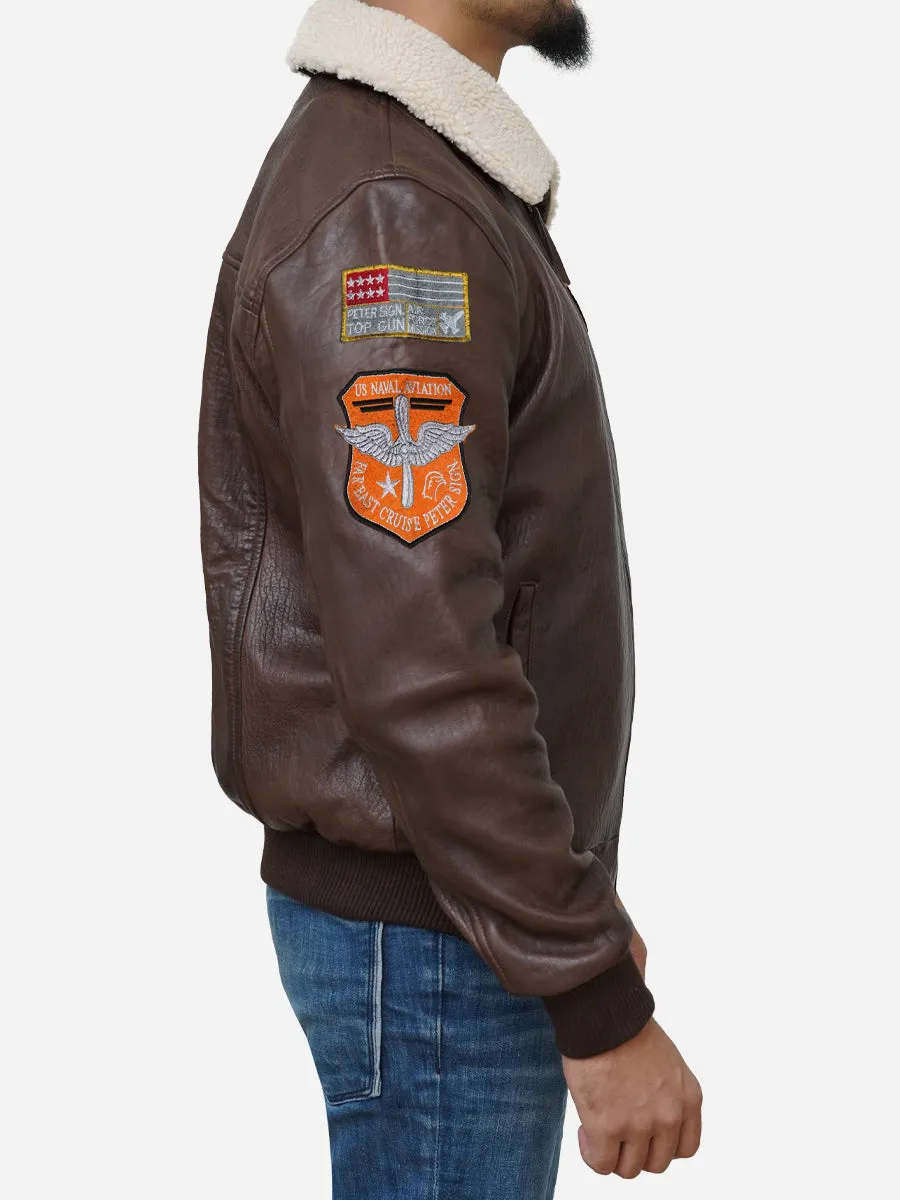 Men's Walnut Brown Leather Flight Bomber Jacket