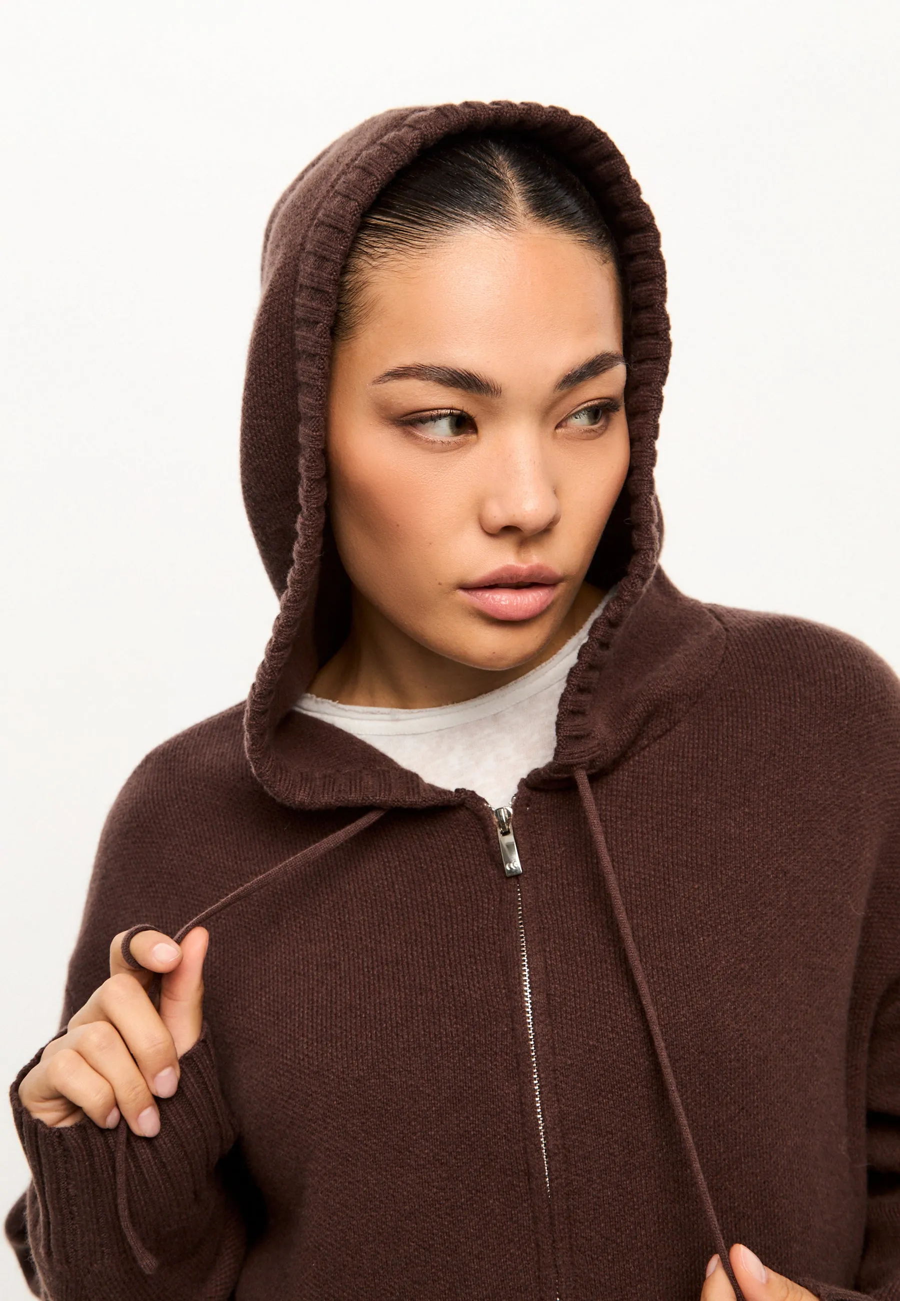 Merino Hooded Cardigan Costume Penelope - Brown