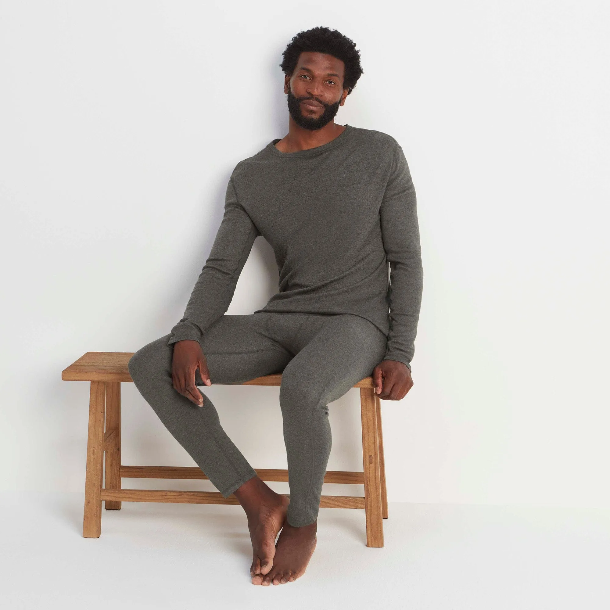 Meru Mens Cashmere Touch Base Layer Crew Neck - Dark Grey Marl