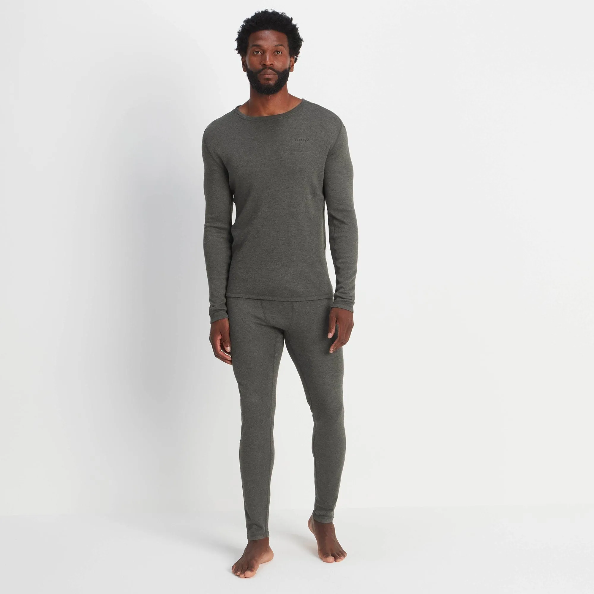 Meru Mens Cashmere Touch Base Layer Crew Neck - Dark Grey Marl