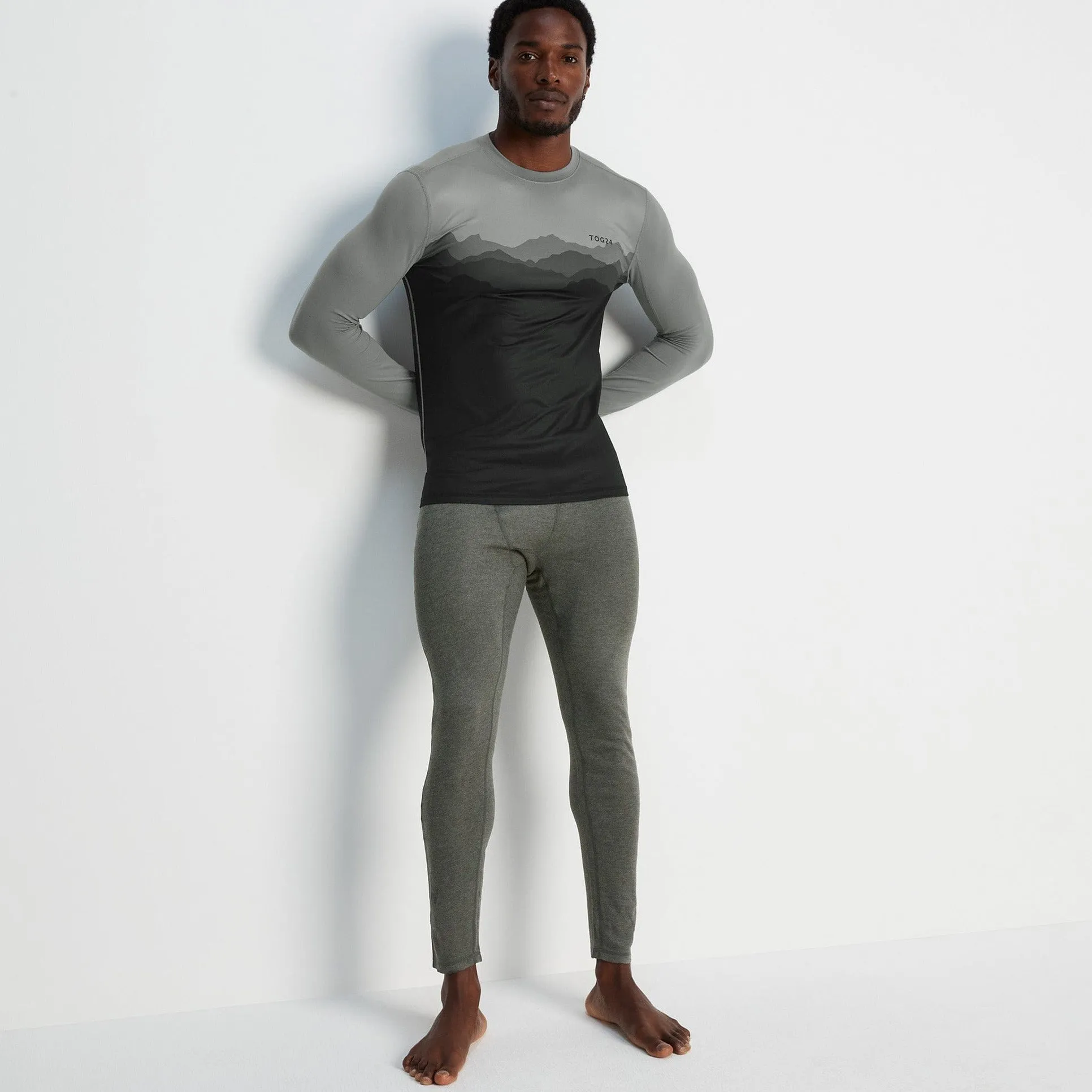 Meru Mens Cashmere Touch Base Layer Leggings - Dark Grey Marl