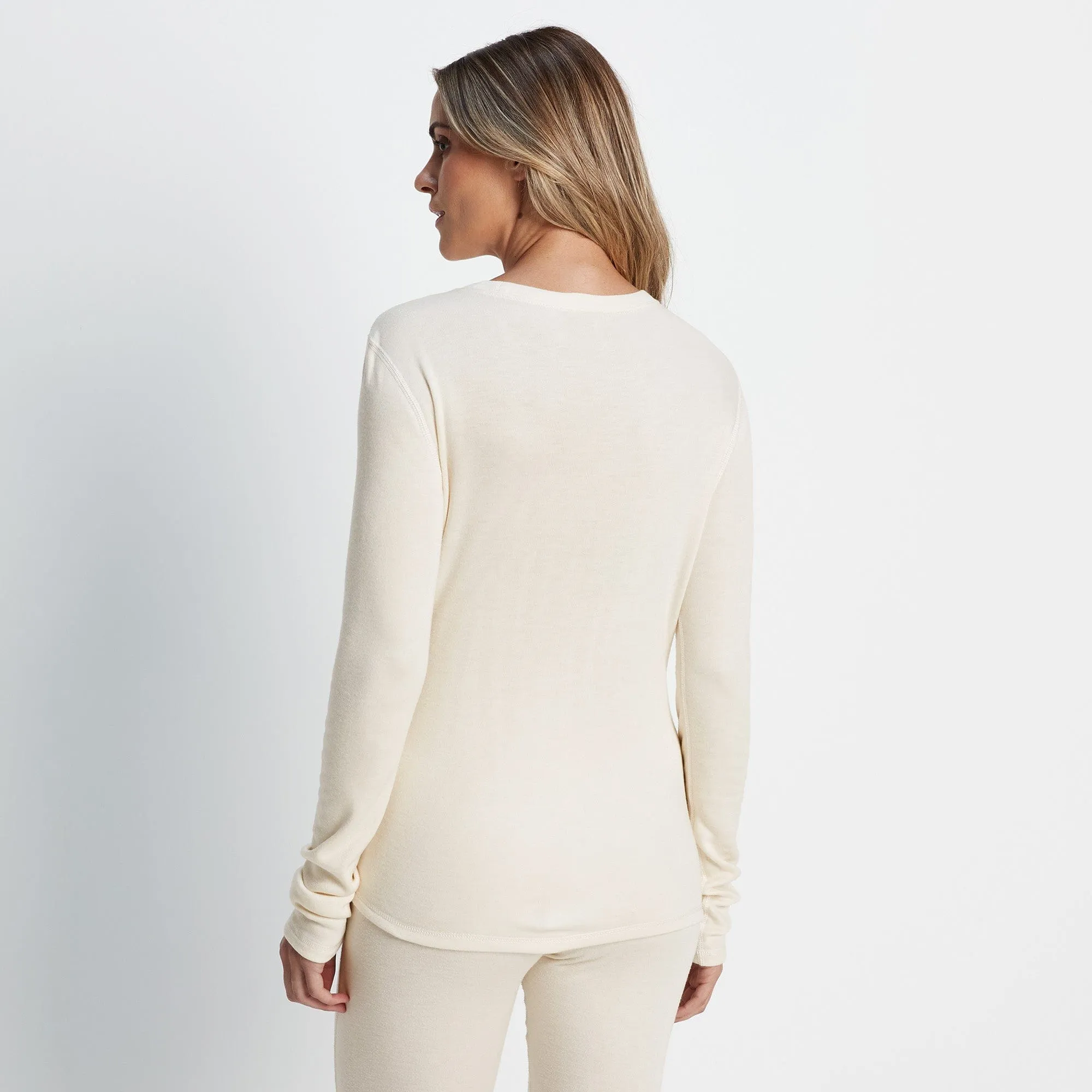 Meru Womens Cashmere Touch Base Layer Crew Neck - Off White