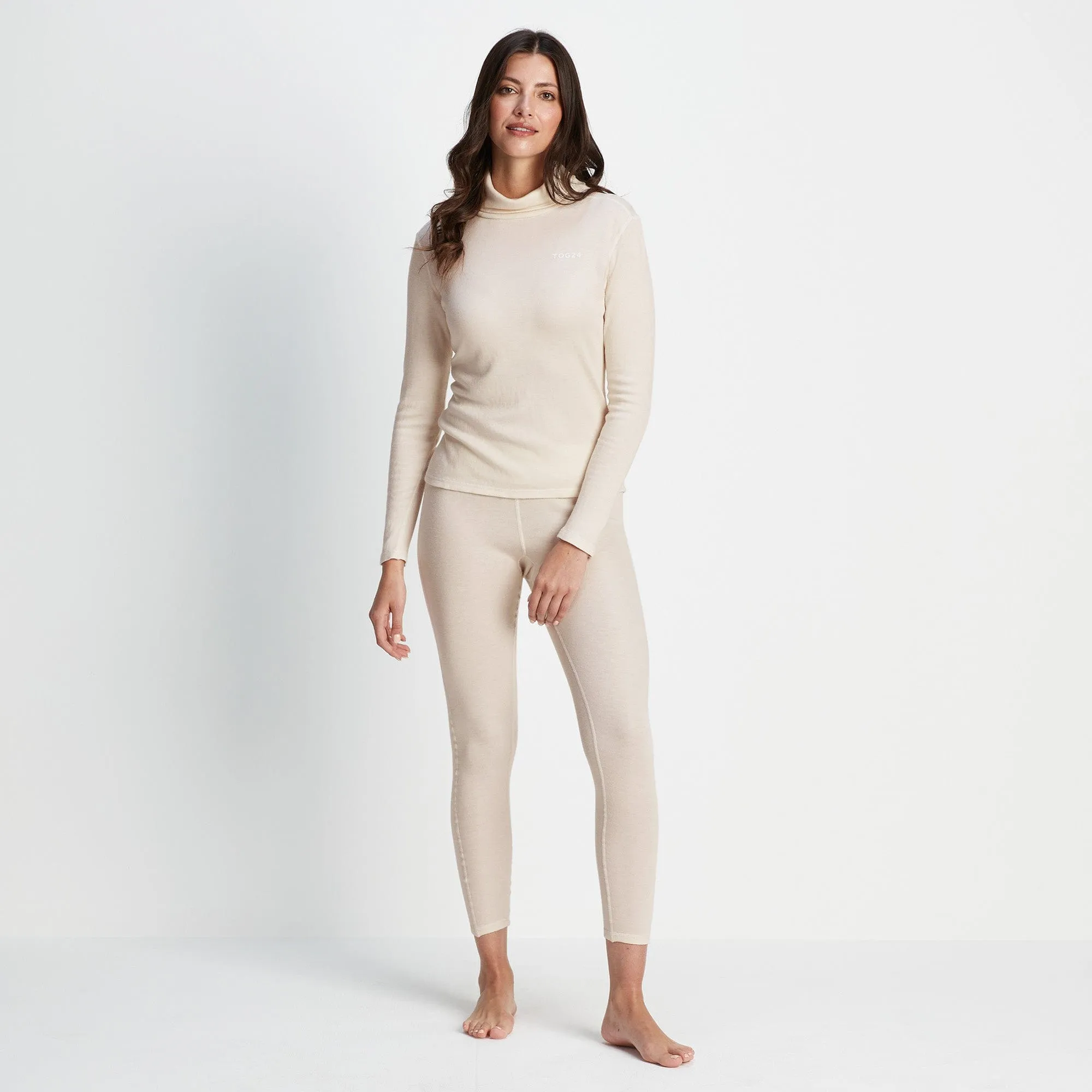 Meru Womens Cashmere Touch Base Layer Roll Neck - Off White