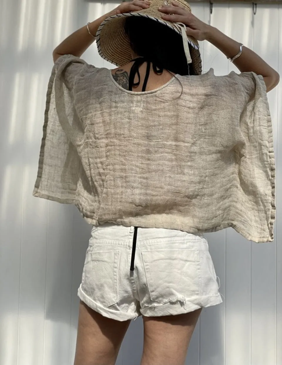 Mesh Linen Poncho | Natural