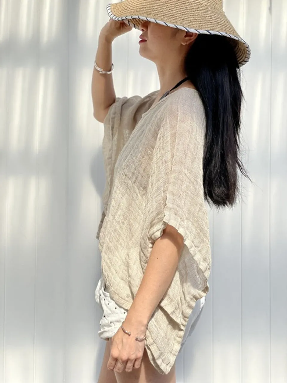 Mesh Linen Poncho | Natural