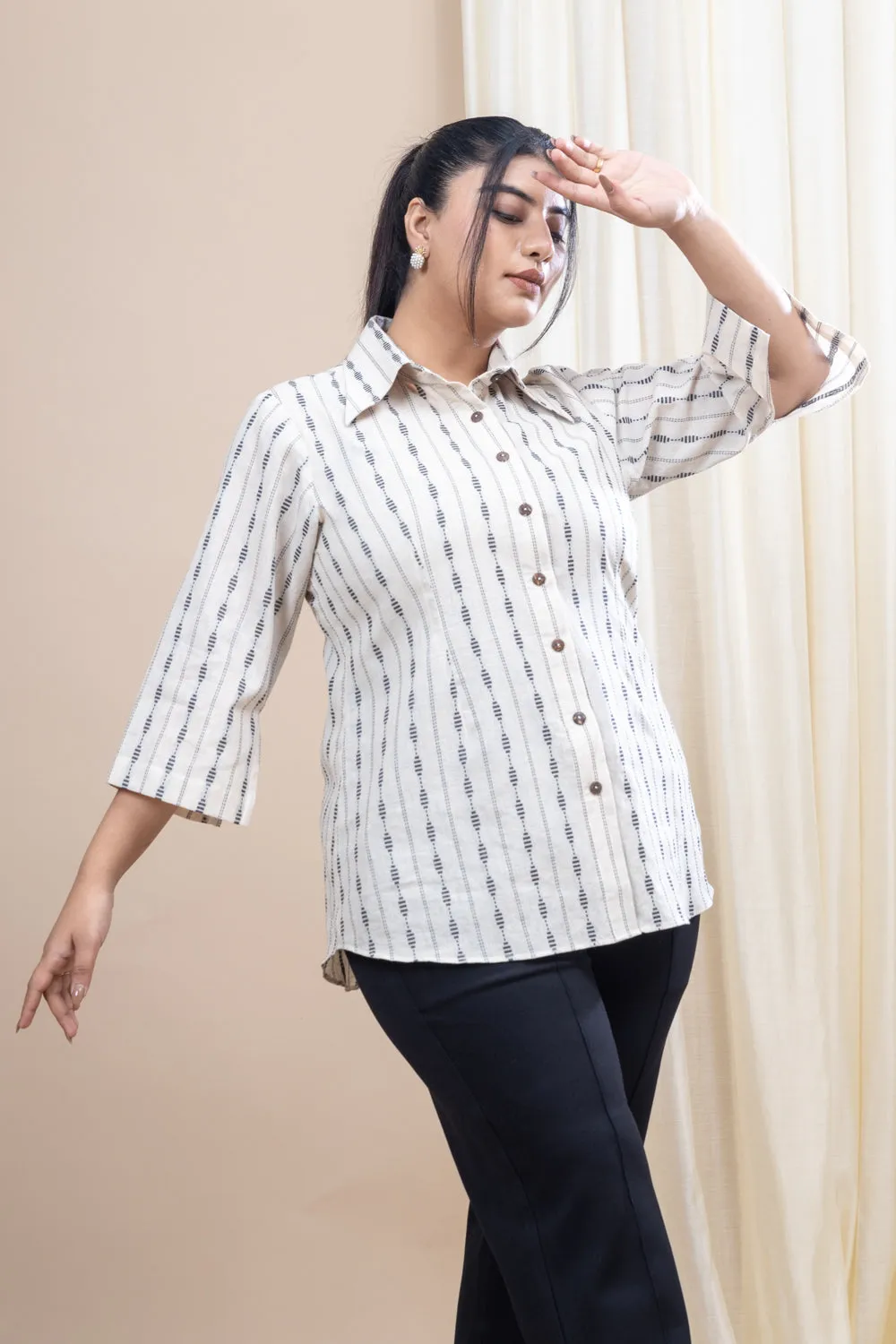 Metro Mode beige 3/4th sleeve handloom shirt