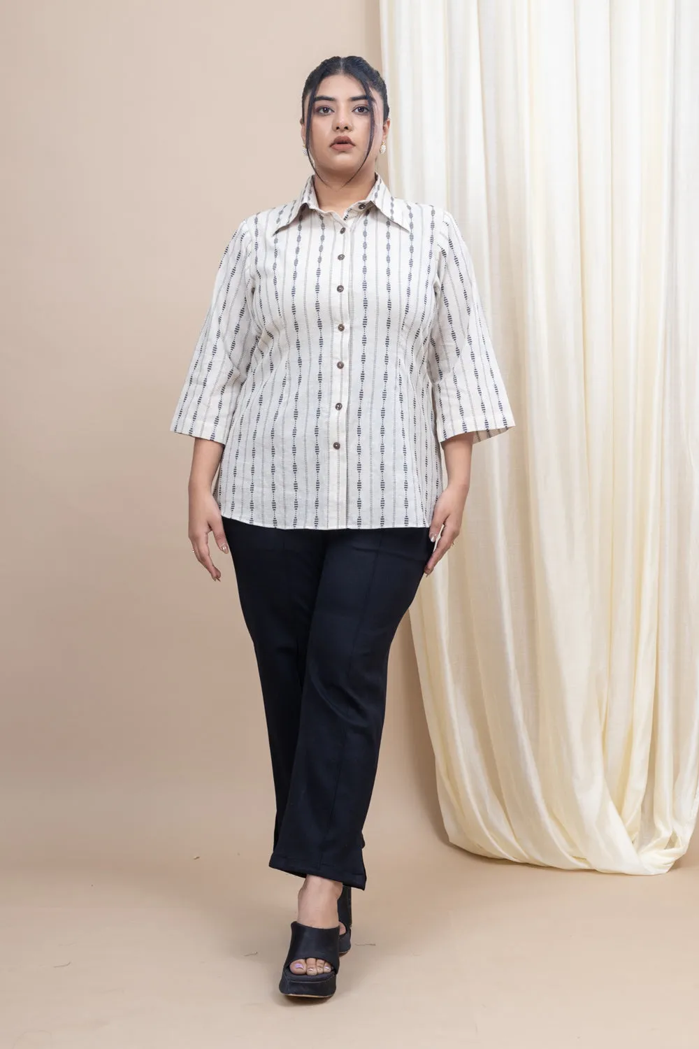 Metro Mode beige 3/4th sleeve handloom shirt