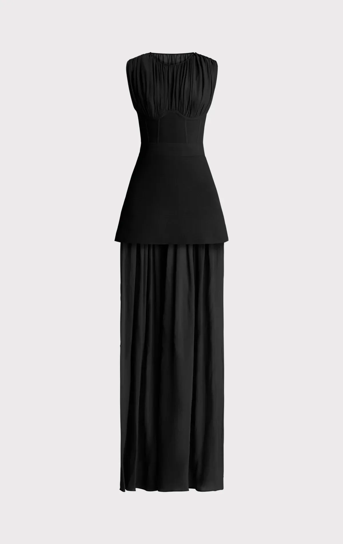 Milano Corest Silk Chiffon Ruched Gown - Black