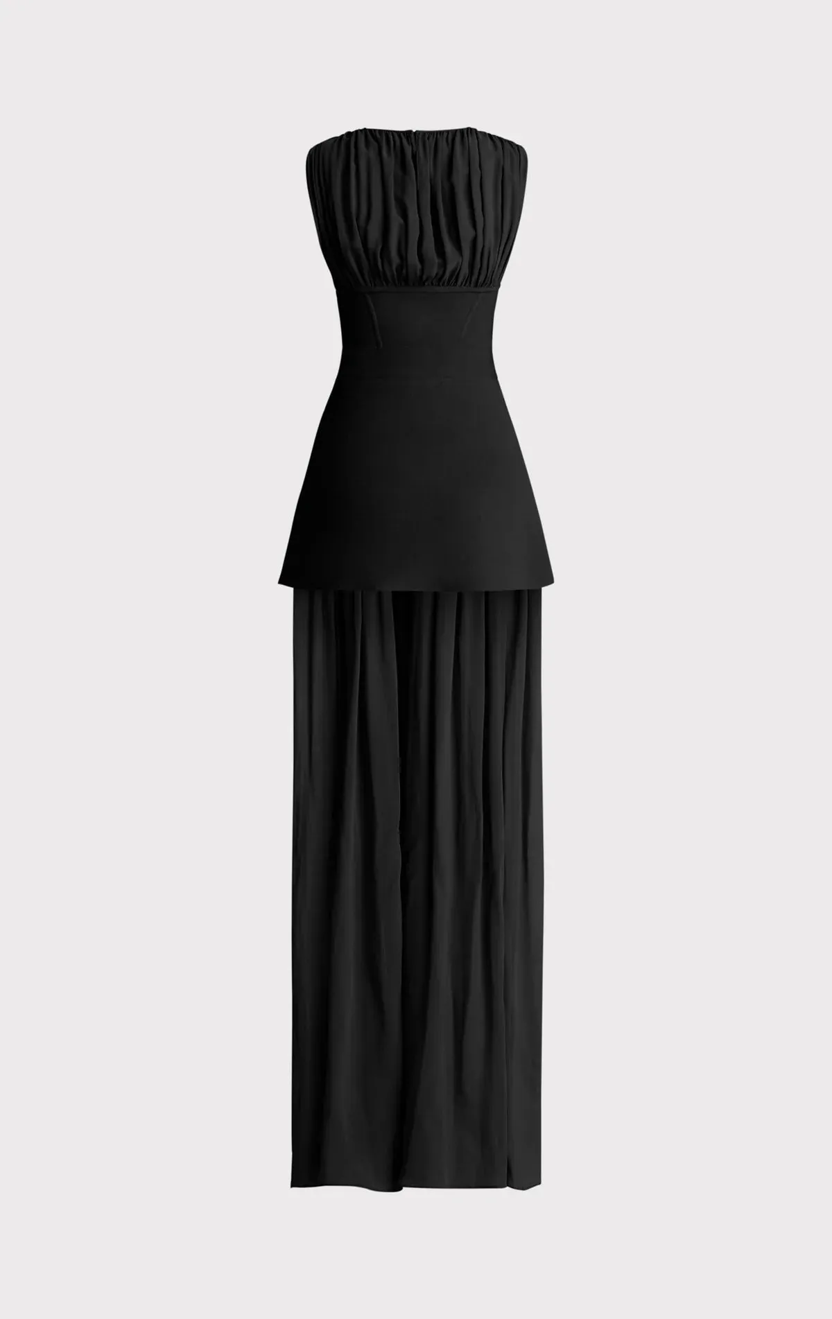 Milano Corest Silk Chiffon Ruched Gown - Black