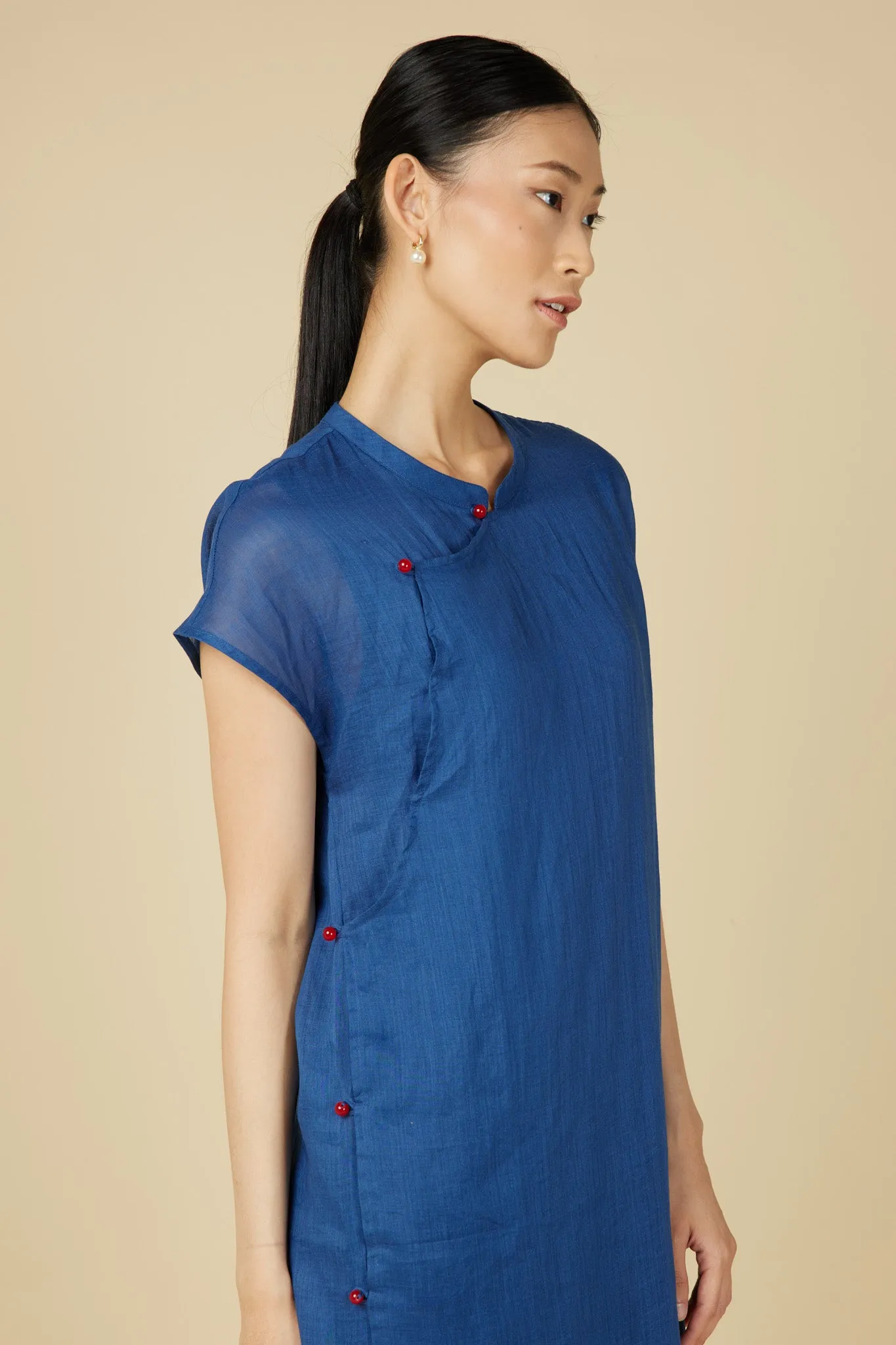 Minimalist Cheongsam Dress in Blue