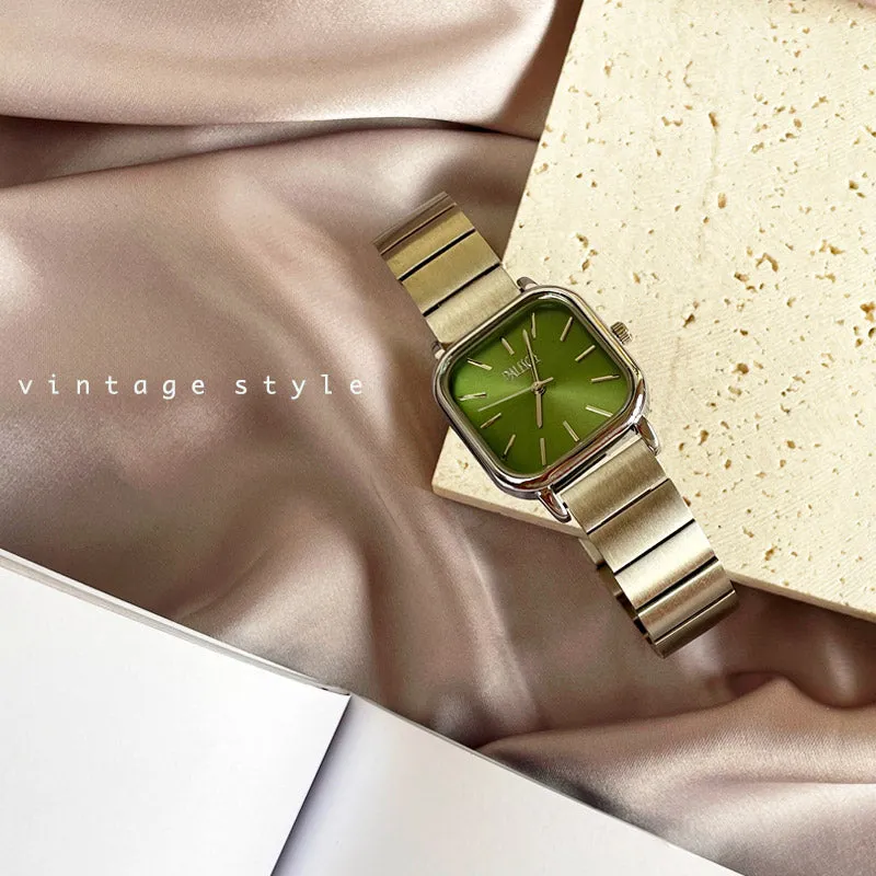 Minimalist Vintage Square Olive Green Dial Ladies Watch