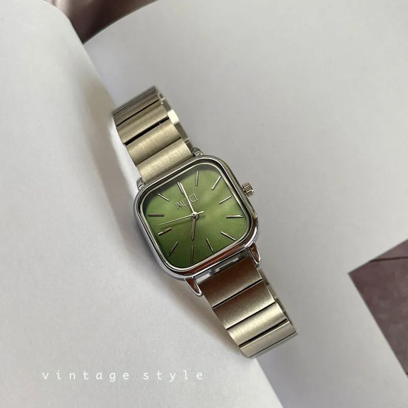 Minimalist Vintage Square Olive Green Dial Ladies Watch