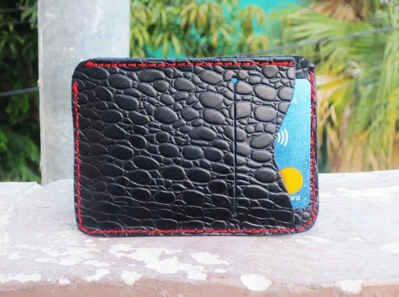 Minimalist Wallet, Alligator Texture wallet Minimalist Wallet Women, Minimalist Wallet Black Men Slim Wallet, Leather TACTICAL CARD HOLDER