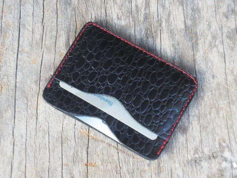 Minimalist Wallet, Alligator Texture wallet Minimalist Wallet Women, Minimalist Wallet Black Men Slim Wallet, Leather TACTICAL CARD HOLDER