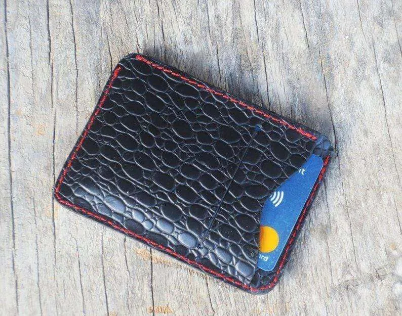 Minimalist Wallet, Alligator Texture wallet Minimalist Wallet Women, Minimalist Wallet Black Men Slim Wallet, Leather TACTICAL CARD HOLDER