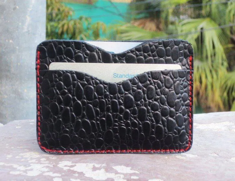 Minimalist Wallet, Alligator Texture wallet Minimalist Wallet Women, Minimalist Wallet Black Men Slim Wallet, Leather TACTICAL CARD HOLDER