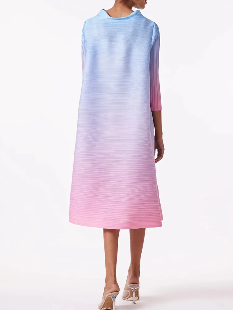 Miyake Pleated Gradient High Neck A-Line Dress