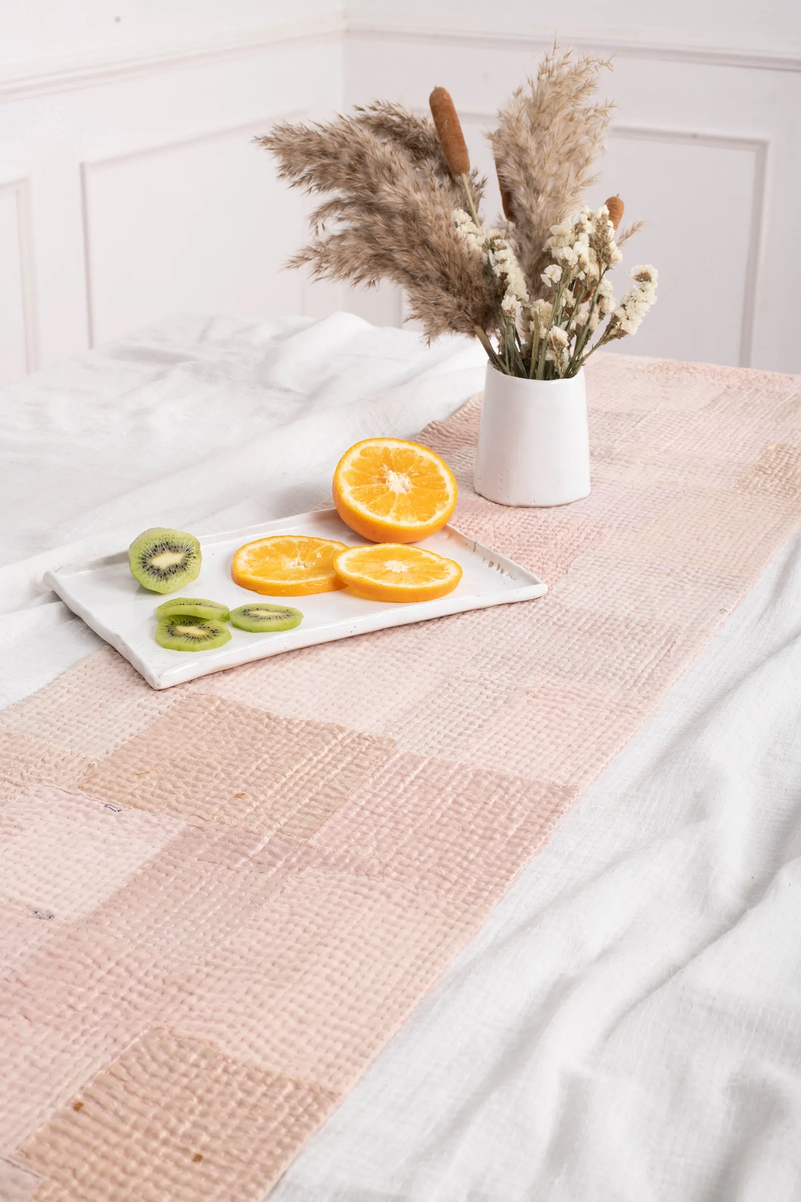 Mosaic Fray Handmade Vintage Kantha Table Runner -Shallot