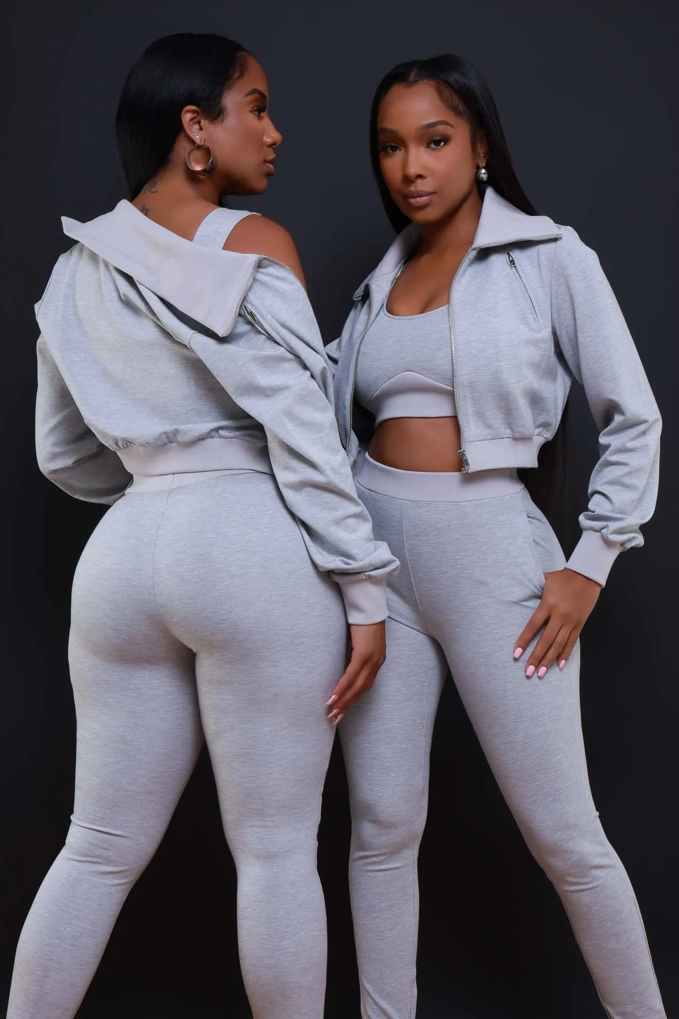 Never There Zip Up Jogger Set - Heather Grey