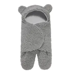 Newborn Cute Bear Themed Hooded Plush Wrap For Babies