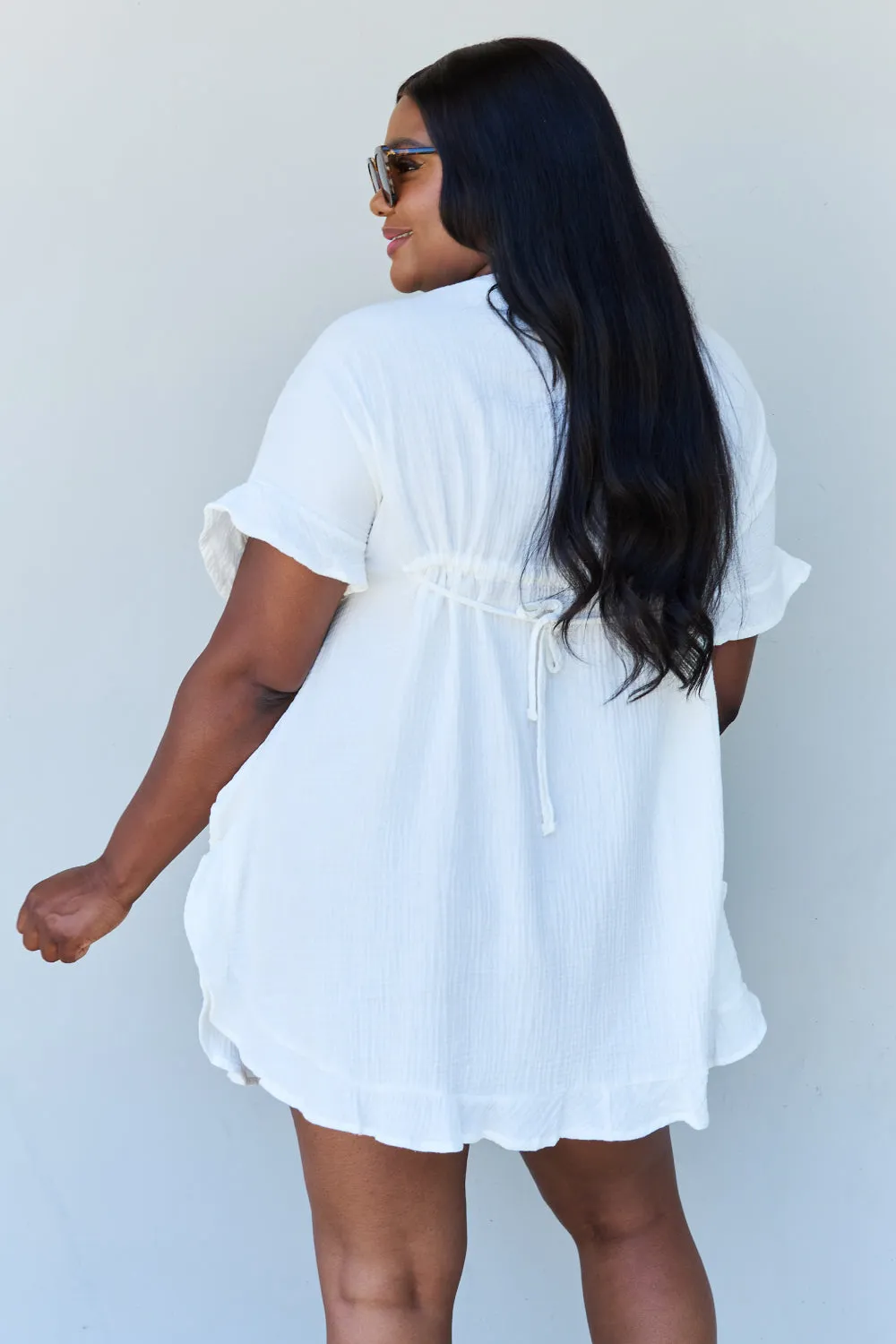 Ninexis Ruffle Hem Dress with Drawstring Waistband in White