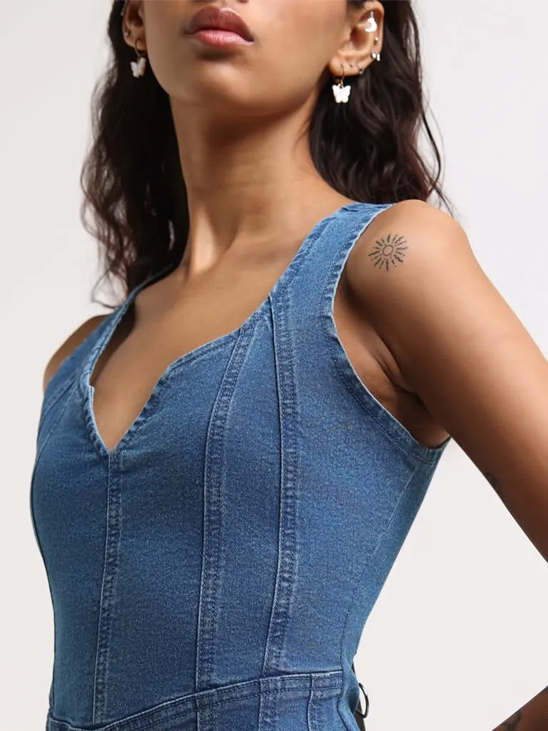 Nuon Blue Seam Detail Denim Bodycon Dress