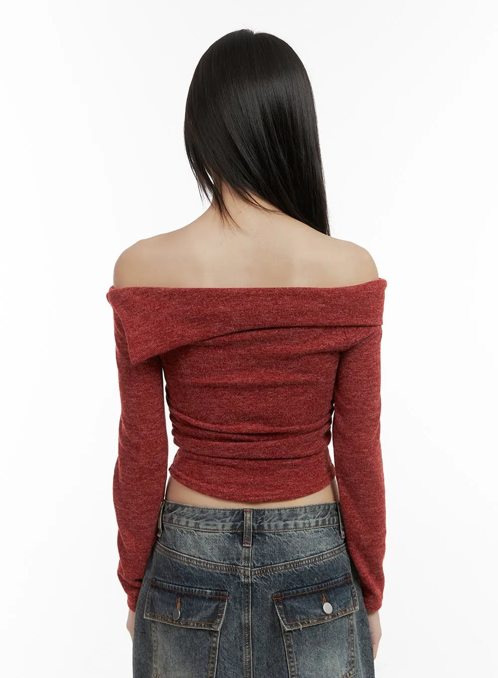 Off-Shoulder Cropped Knit Top CO410