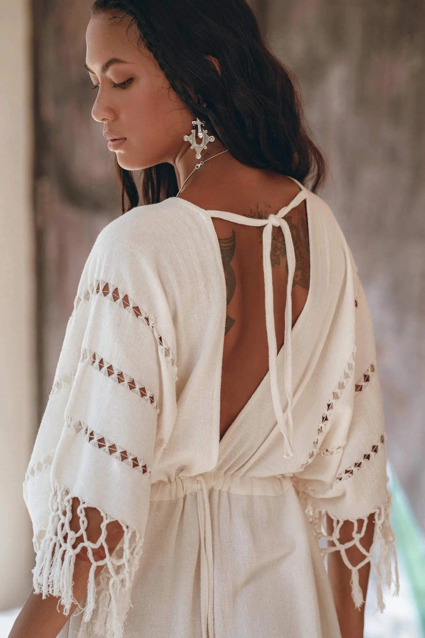 Off-White Boho Dress • Boho Goddess Dress • Maxi Bridesmaid Dress