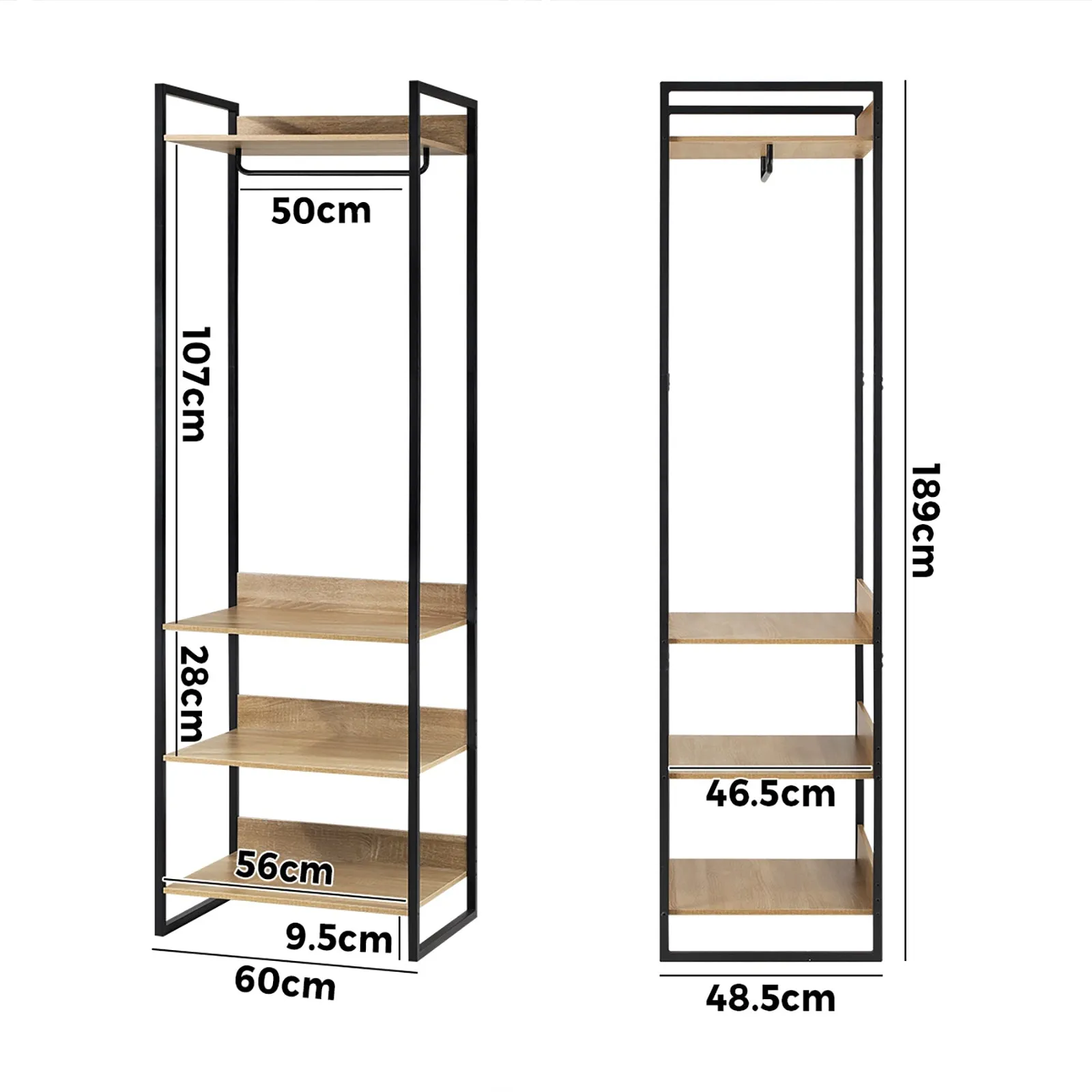 Oikiture Clothes Rack Open Wardrobe Garment Coat 4 shelves Hanging Rail Metal