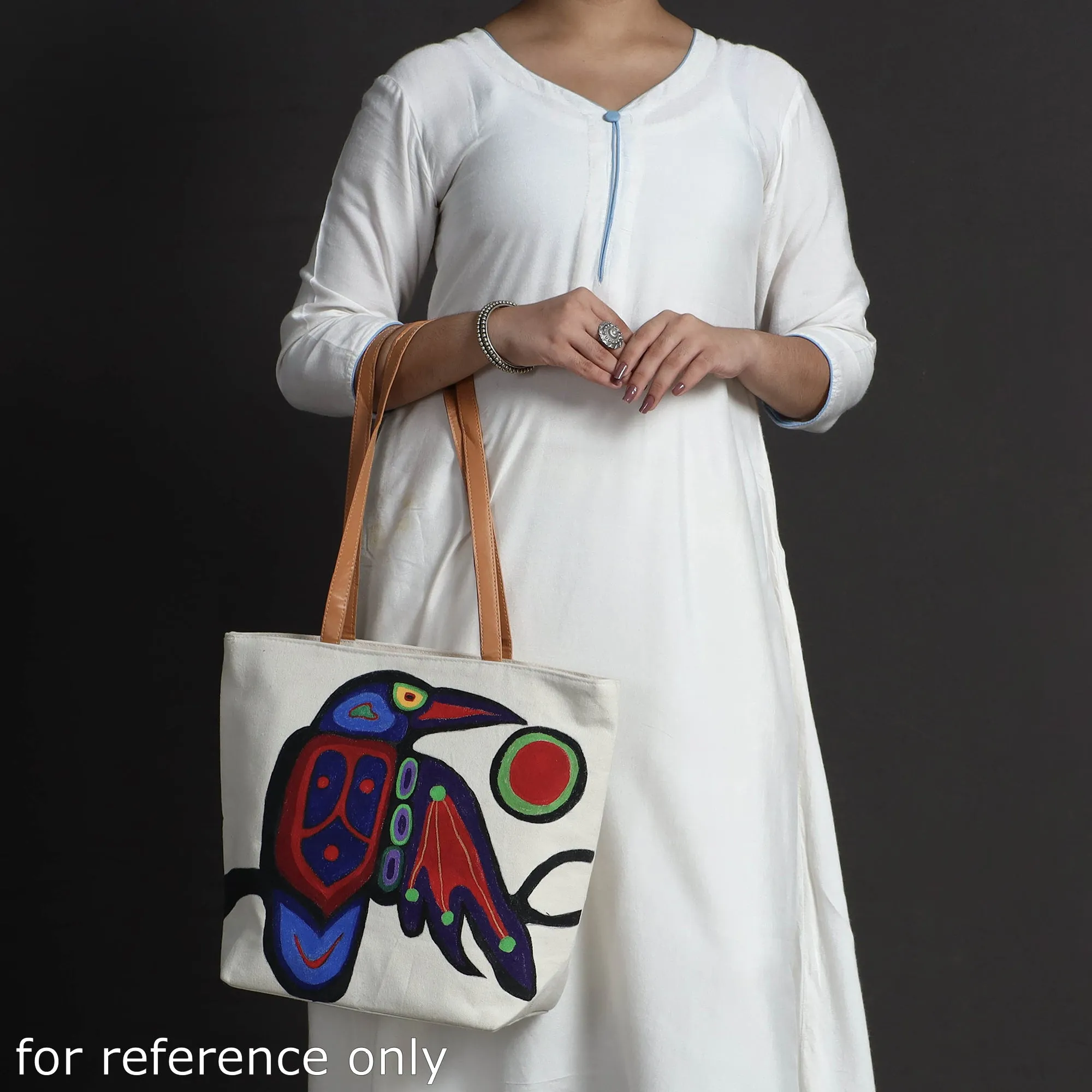 Orange - Ganesha - Handpainted Canvas Cotton Shoulder Bag