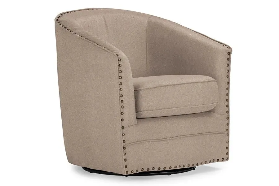 Porter Beige Fabric Upholstered Swivel Tub Chair