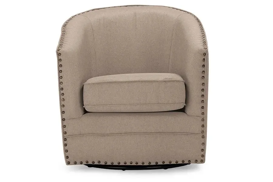 Porter Beige Fabric Upholstered Swivel Tub Chair