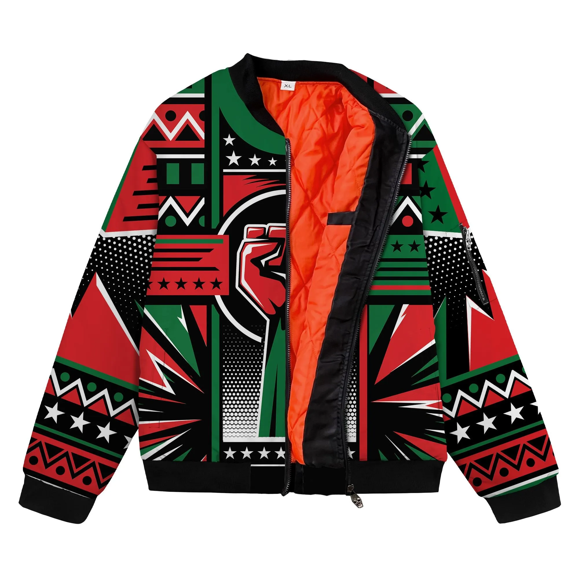 Power Fist And Patterns In Pan African Colors Bomber Jacket