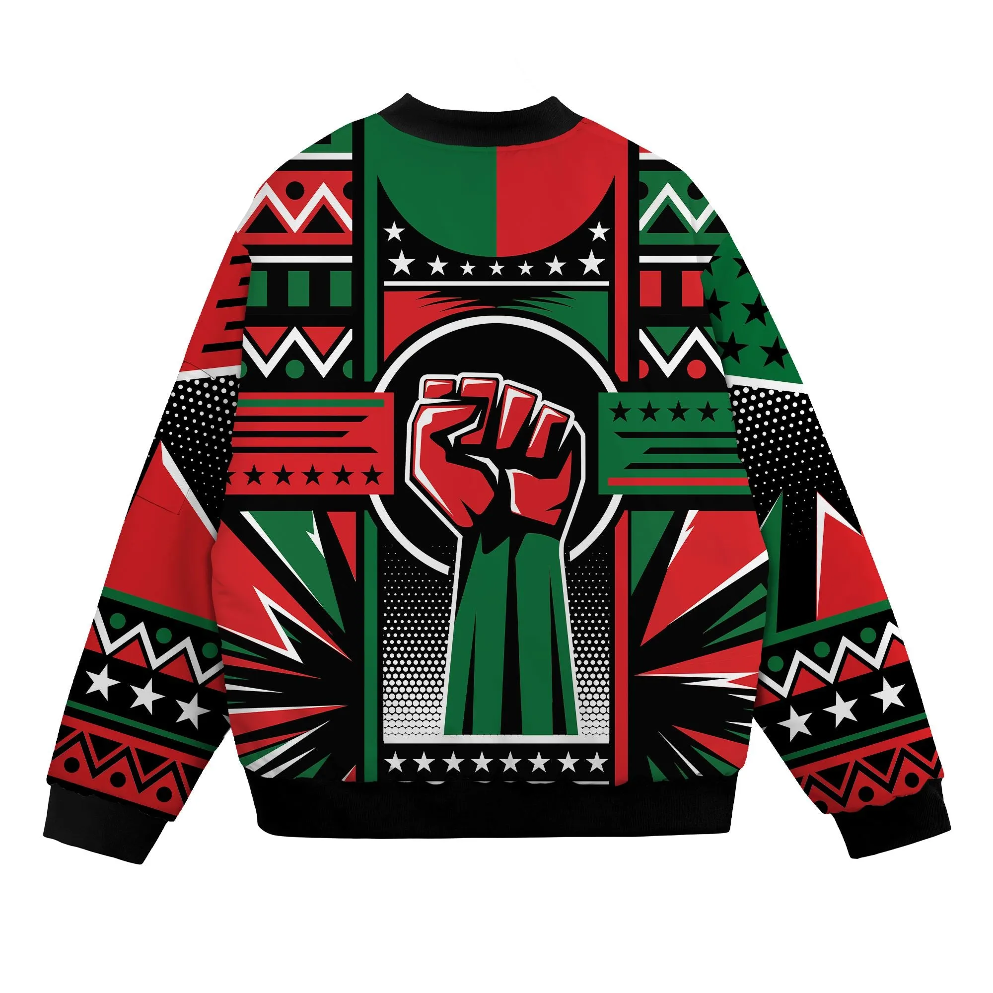 Power Fist And Patterns In Pan African Colors Bomber Jacket