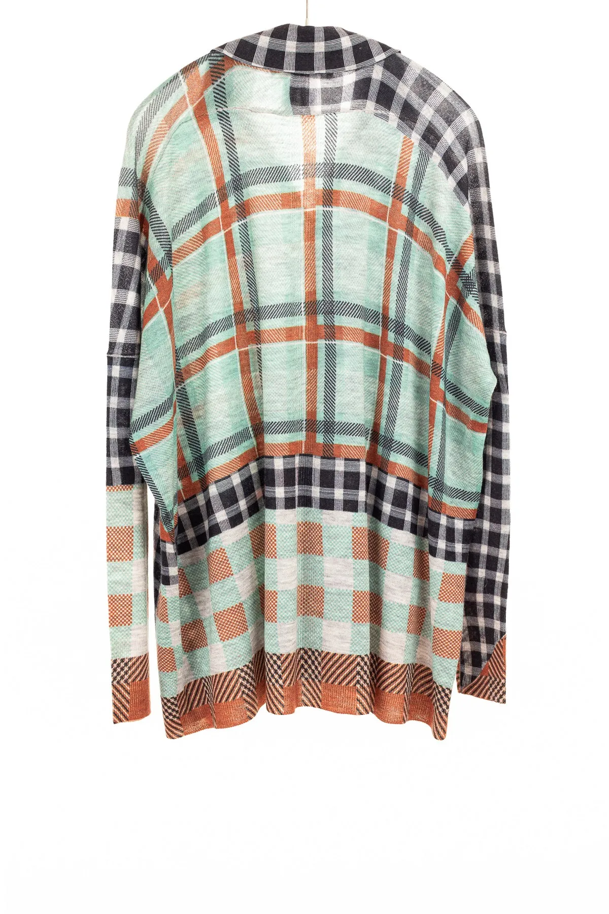 Printed Plaid Cardigan, Pistachio/Brandy