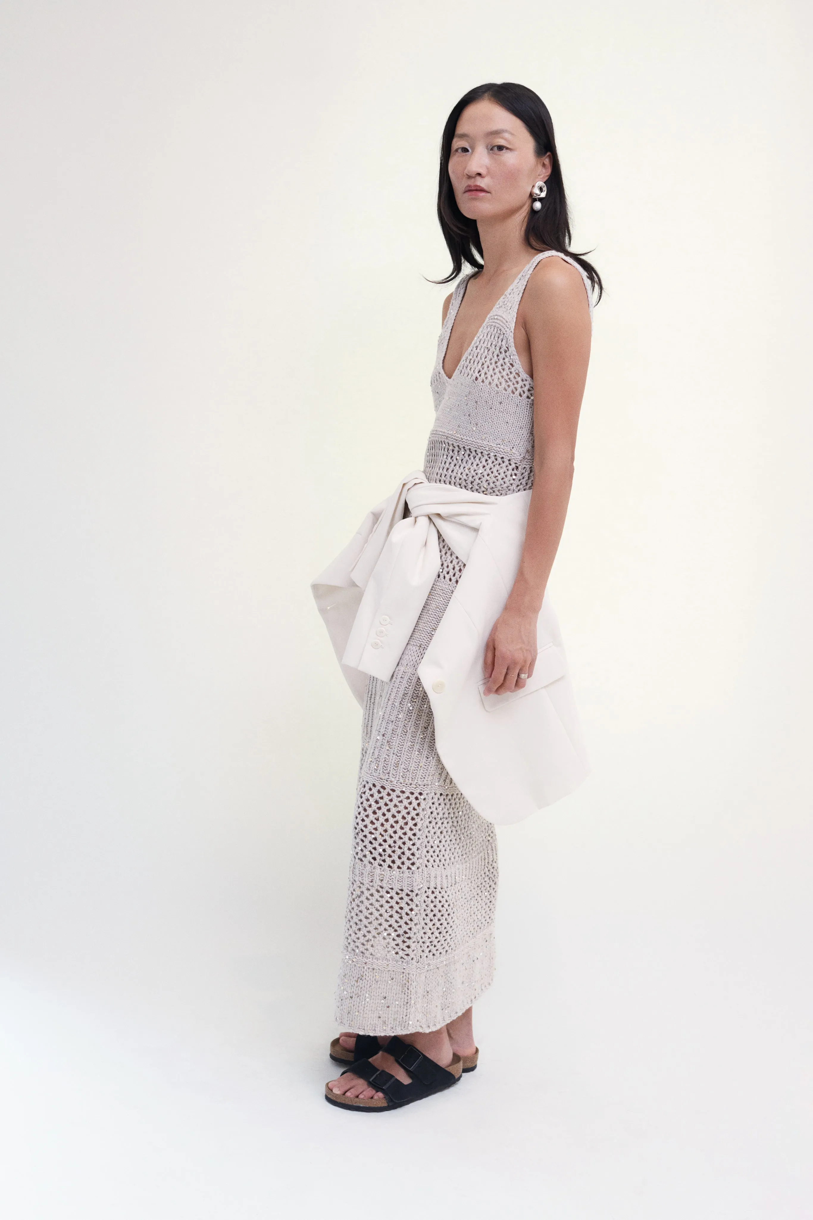 Recycled Sequin Mesh Dress in Crema