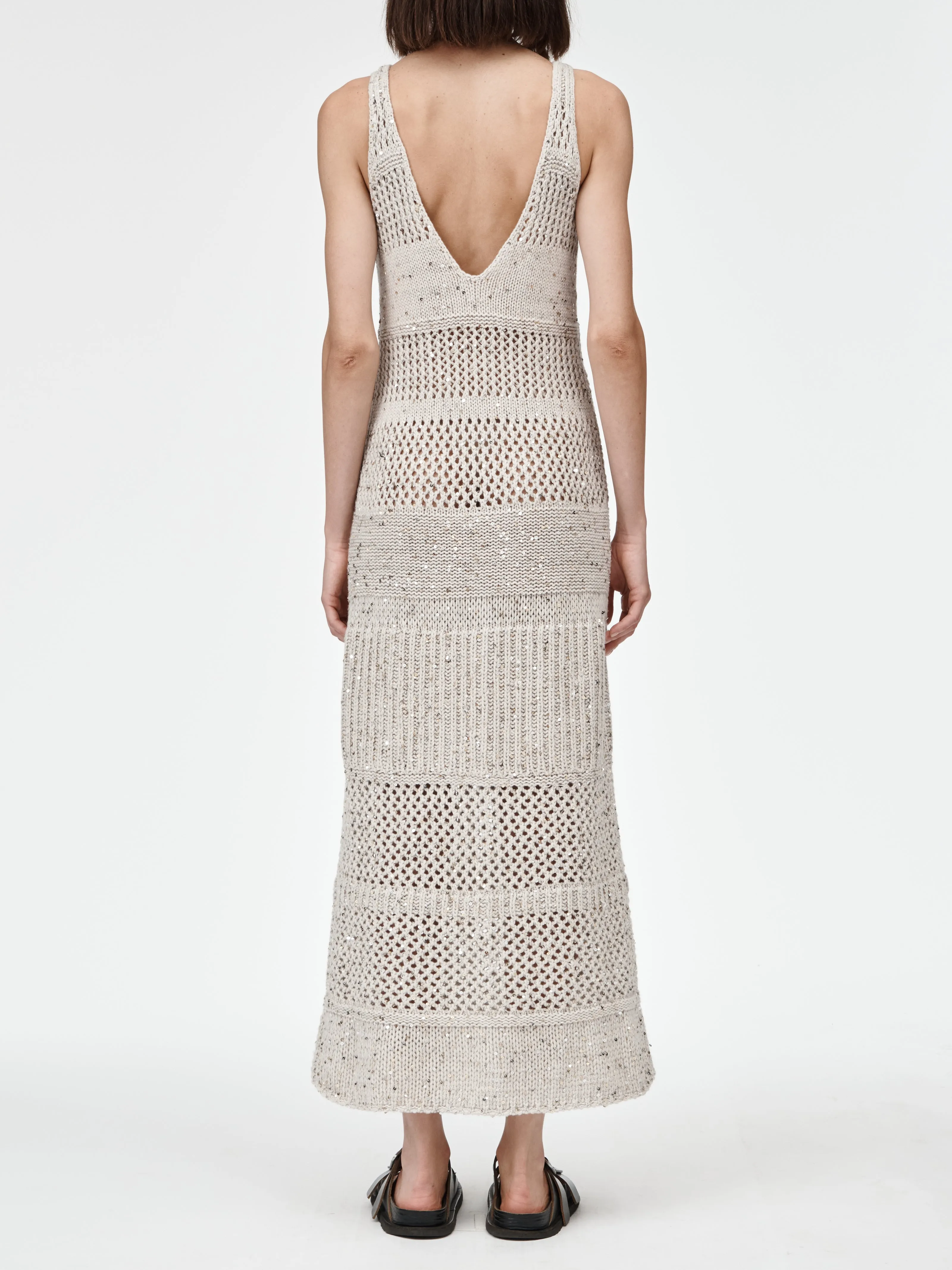 Recycled Sequin Mesh Dress in Crema