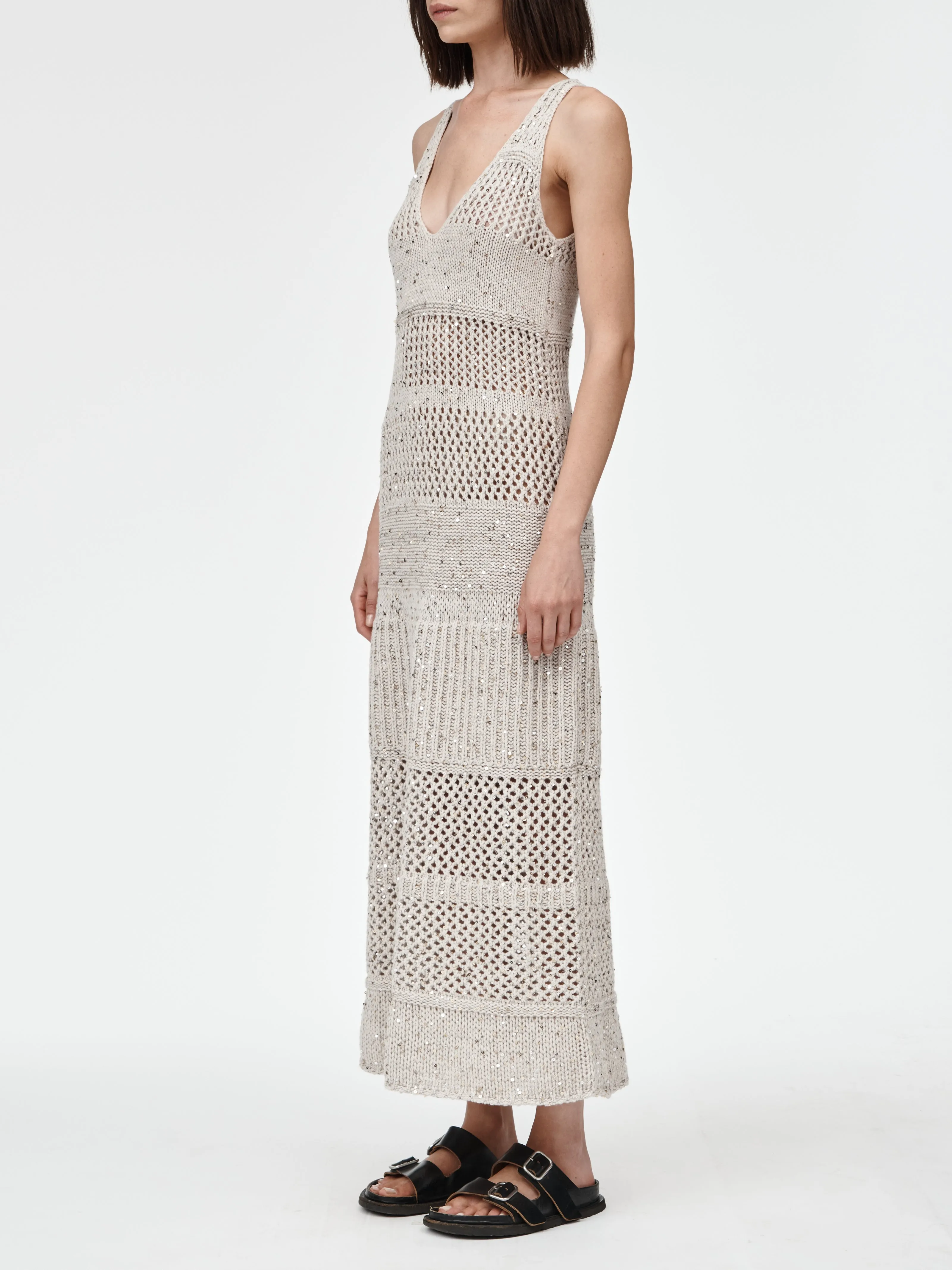 Recycled Sequin Mesh Dress in Crema