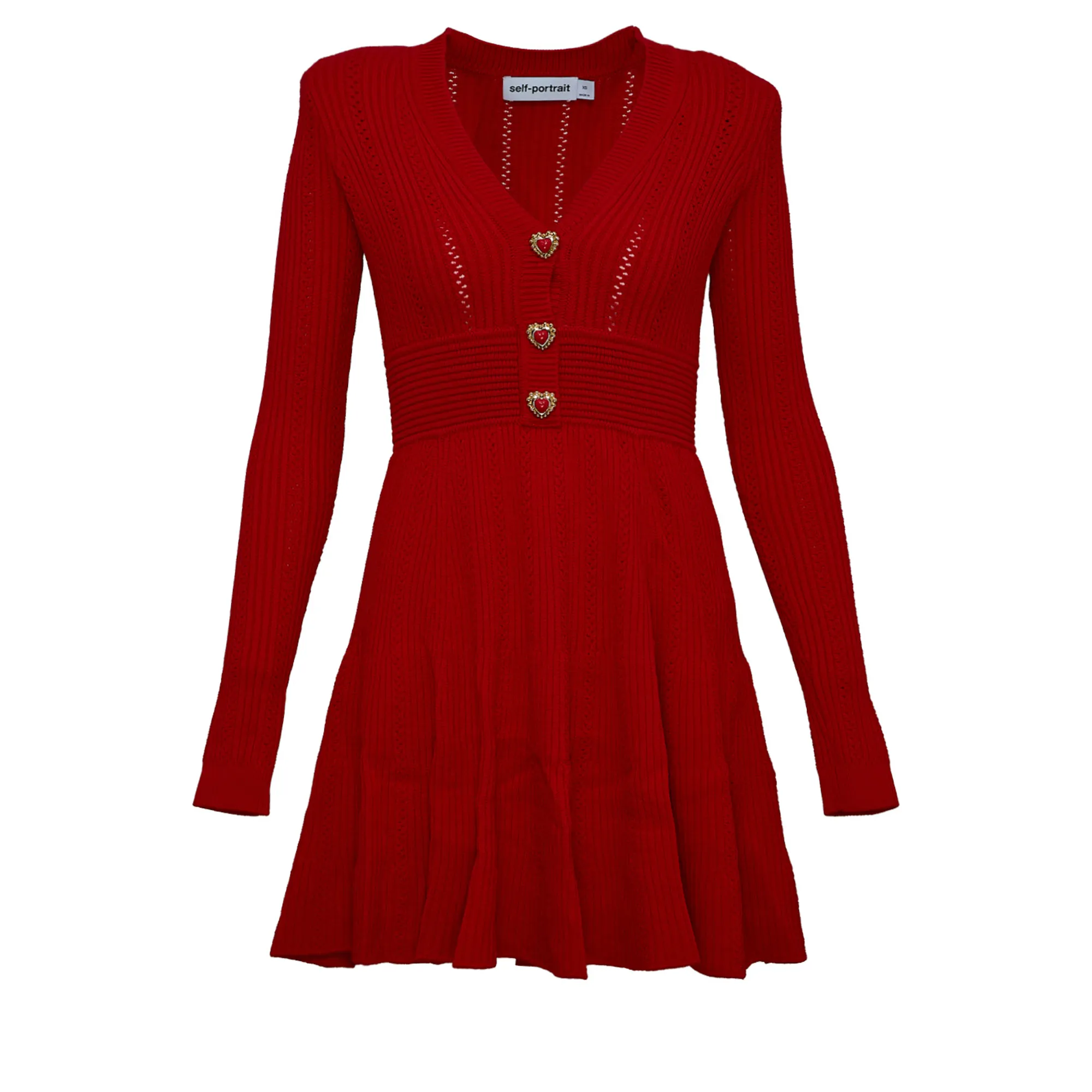 Red Pointelle Knit Mini Dress