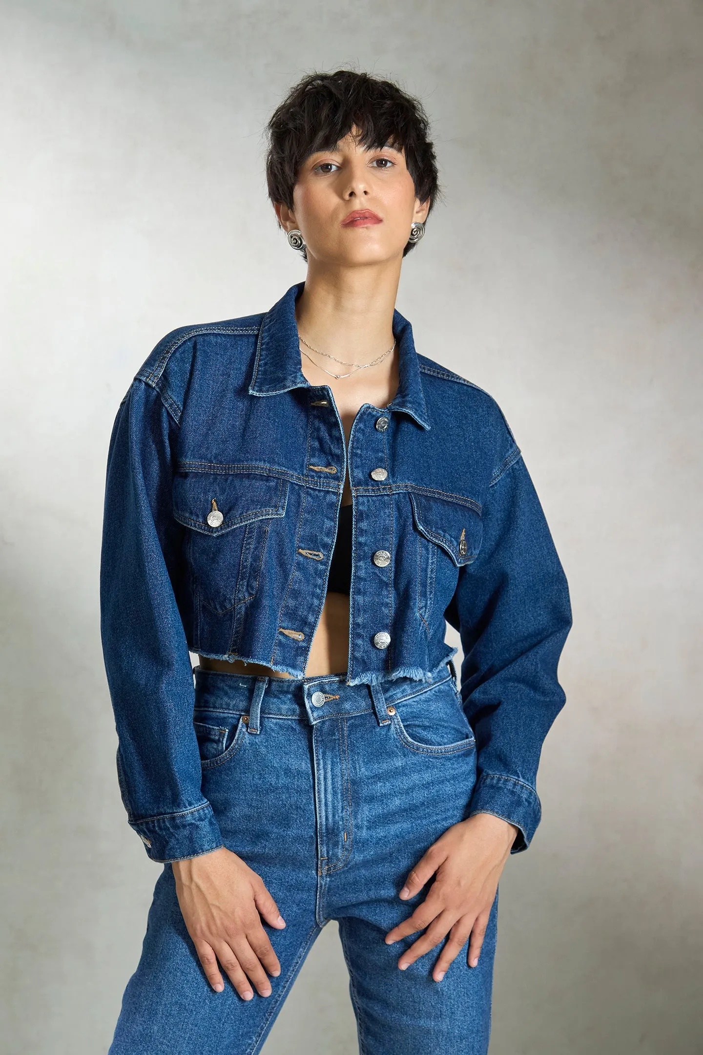 Robin| Denim Cropped Trucker Jacket