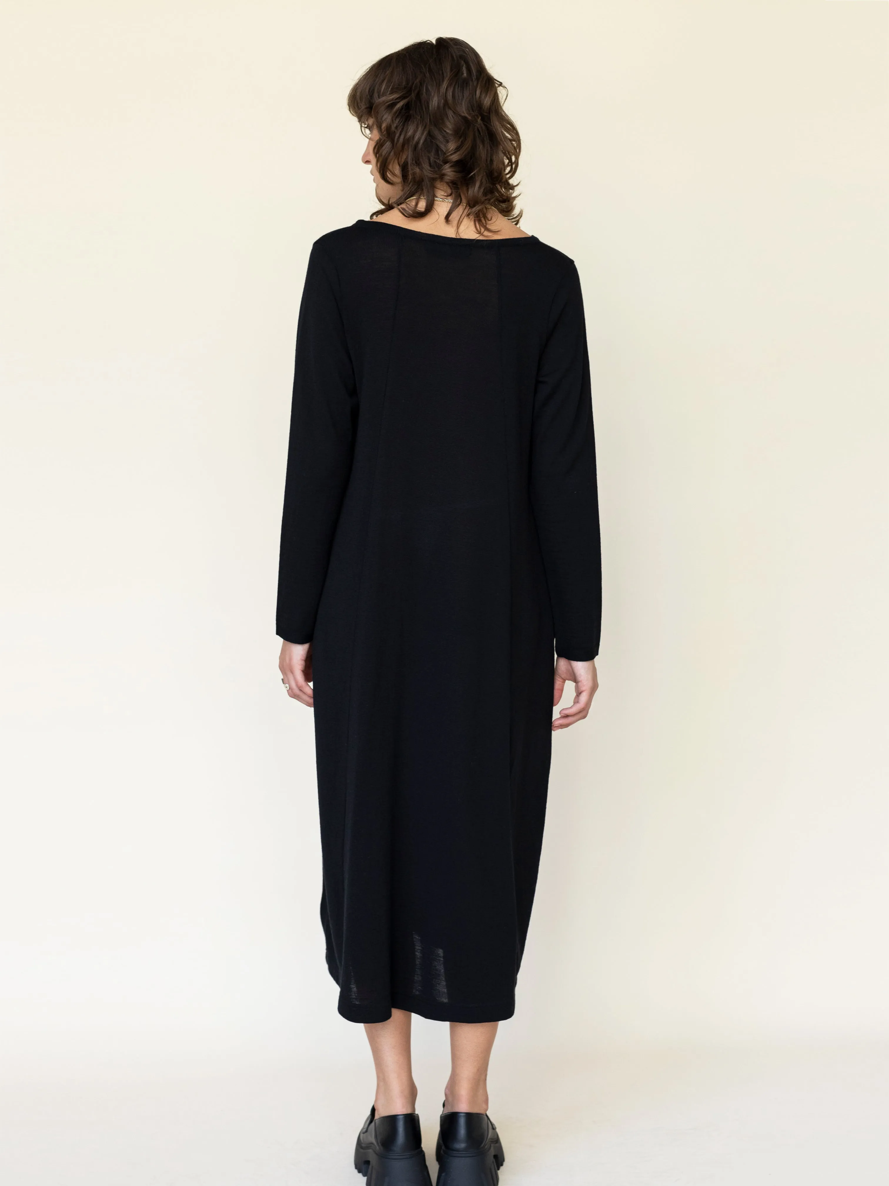 Ruched Hem Cocoon Dress in Black