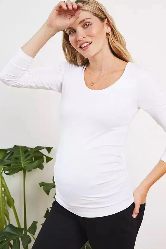 Ruched Scoop Maternity Top in Snow