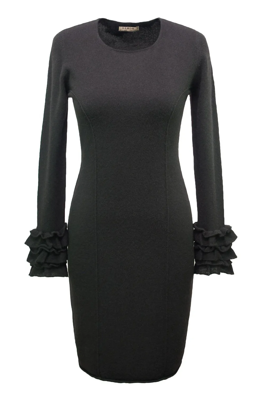 Ruffle cuff cashmere dress in black